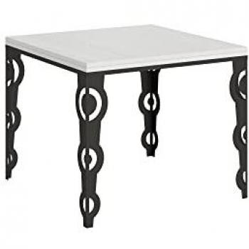 Mesa abatible extensible Karamay Libra 90x90/180 cm Fresno Blanco con estructura Antracita