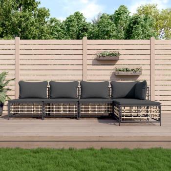 vidaXL 5-Piece Anthracite Poly Rattan Garden Lounge Set with Cushions