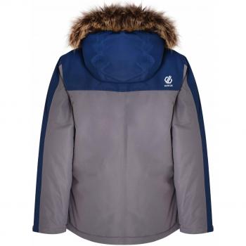 Dare2b Furtive Waterproof & Breathable High Loft Insulated Parka Style Ski & Snowboard Jacket with Removable Faux Fur Jackets Waterproof, Niños, Aluminium Grey/Admiral Blue, 3-4