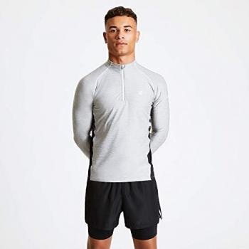 Dare2b Reacticate II-Camiseta Reflectante De Tejido Elástico Y Ligero De Secado Rápido, Media Cremallera Y Aberturas para Los Pulgares Stretch Midlayer, Hombre, Ash/Black, M