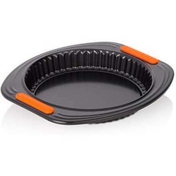 Le Creuset Molde tarta con base extraíble, Redondo, diametro 26 cm, Libre de PFOA, Resistente a ácidos, Revestimiento de acero al carbono, Gris y Naranja