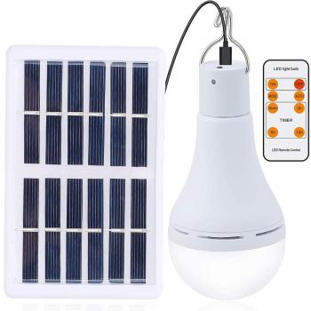 Bombilla solar portátil recargable New Garden con luz LED, carga solar, diseño compacto y ligero, ideal para exteriores y camping