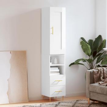 Aparador alto de madera multicapa blanco pulido 34,5x34x180 cm