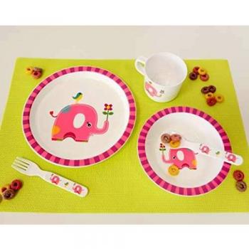 KIOKIDS SET VAJILLA ELEFANTE ROSA INFANTIL 5 PIEZAS