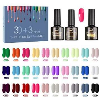 33 Pcs 8ML Esmalte Semipermanente, SHOWNAIL 30 Colores de Pintauñas Semipermanentes Remojo con Base, Top Coat Brillante y Mate, Set Esmalte de Uñas Semipermanentes con Negro, Blanco, Azul, Pastel