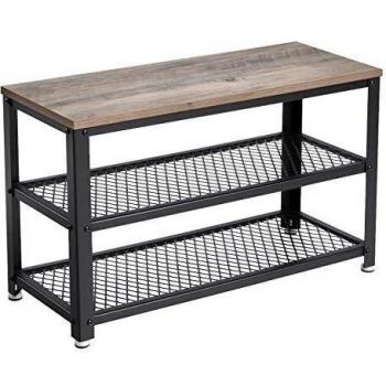 Banco Zapatero con Asiento y Estantería de Metal, 3 Niveles, Dimensiones 73x30x45 cm, Ideal para Entrada y Pasillo