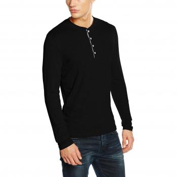 SELECTED HOMME SHHNIKLAS LS SPLIT NECK NOOS, Camisa Manga Larga Hombre, Negro