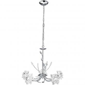 Lámpara de Techo Bellis 5, diseño de flor, cromo, cristal transparente, 5 brazos, G9