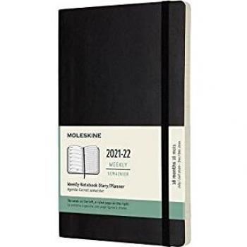 Moleskine - Agenda Semanal de 18 Meses, Agenda Semanal 2021/2022, Agenda Semana Vista con Tapa Blanda y Cierre Elástico, Tamaño Grande 13 x 21 cm, Color Negro, 208 Páginas