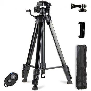 Dezuo 152cm Aluminio Trípode Cámara Reflex para Móvil, iPhone, Gopro, Incluye Universal Soporte Smartphone y Adaptador de Gopro y Control Remoto Bluetooth