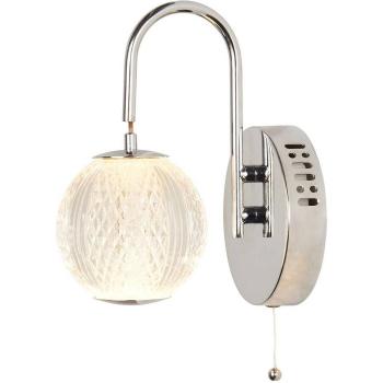 Aplique de pared LED Searchlight Allure con interruptor de cable de tracción, acabado cromado y acrílico transparente