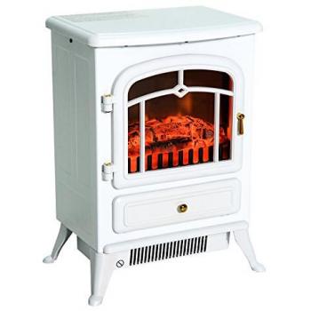 Estufa Eléctrica HOMCOM con Efecto Llama y Protección Contra Sobrecalentamiento 950/1850W Blanco 41,5 x 28 x 54,8 cm