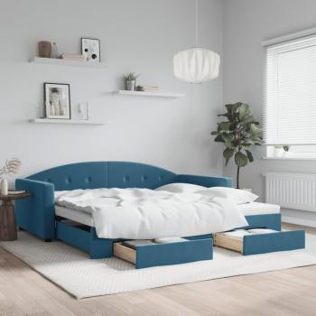 Sofá Cama Nido Extraíble con Cajones de Terciopelo Azul 100x200 cm