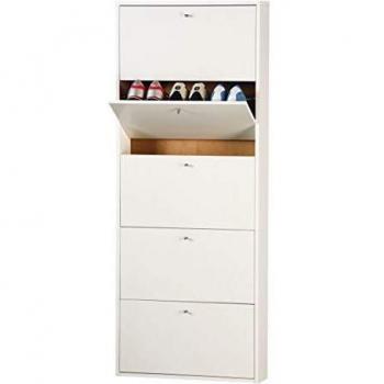 Zapatero Blanco Slim de 5 Ribaltes Línea 'Lamia', Dimensiones 65x15x164 cm, Capacidad hasta 15 Pares de Zapatos