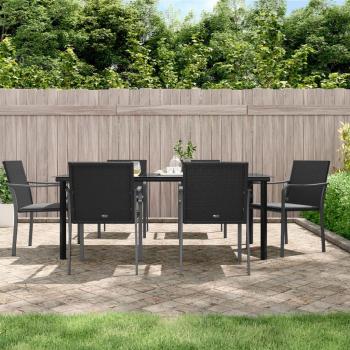 7-Piece Garden Dining Set with Cushions in Poly Rattan and Steel
