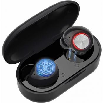 2019 Nuevos Auriculares Bluetooth táctiles con micrófono Estéreo Estuche de Carga portátil de Audio para Android Android Sport-Negro13