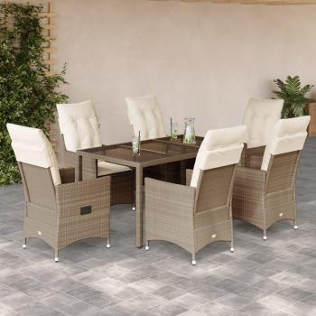 Set comedor de jardín 7 pzas con cojines ratán sintético beige Beige