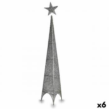 ?rbol de Navidad Torre Estrella Plateado Metal Plástico 28 x 127 x 28 cm (6 Unidades)