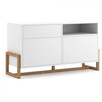 Aparador bajo 2 puertas 1 cajón con patas de haya 119 cm blanco mate diseño escandinavo