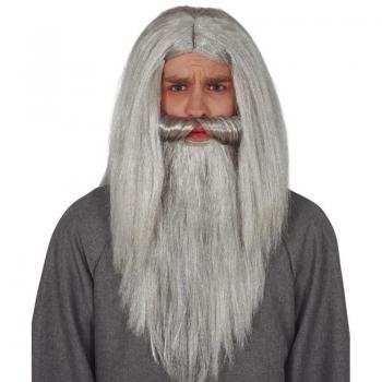 Peluca Mago Melena y Barba Gris