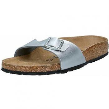 Birkenstock Madrid Silver Leather Mules Sandals - Unisex Size 38