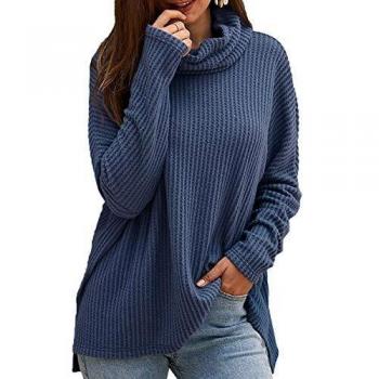 CNFIO Jersey Punto Mujer Invierno Cuello Alto Redondo Jerseys Camiseta Manga Larga Sueter Mujer Suelto Jerseys Basico Casual Sudadera Rebeca