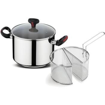 Olla Multicocción Lagostina Linea Rossa con Doble Cestillo y Tapa de Vidrio, Ø 22 cm, 5 Litros, Compatible Inducción y Gas, Manijas Antideslizantes en