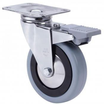 Rueda Giratoria Alex Serie A-PGA con Platina y Freno, Poliamida/Goma Gris, Eje Liso