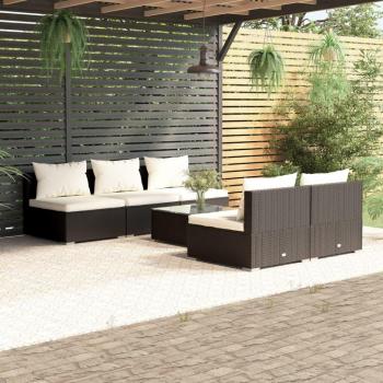 6-Piece Black Poly Rattan Garden Lounge Set with Cushions