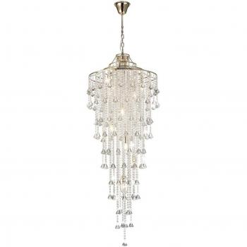 Lámpara colgante Inina Tall 9 luces E14, oro francés y cristal