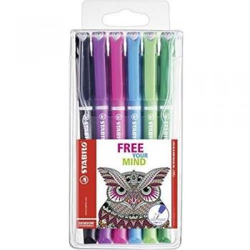 Fineliner Stabilo Sensor 0.3 mm - Set de 6, punta fina y flexible en estuche plástico