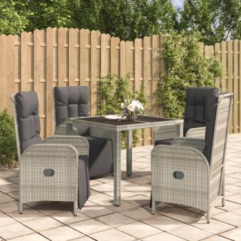 5-Piece Grey Poly Rattan Garden Dining Set with Cushions
