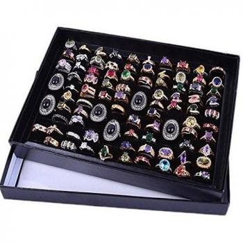 Ducomi® Caja pantalla de terciopelo para pendientes, anillos o Gemelos con 100 compartimentos negro