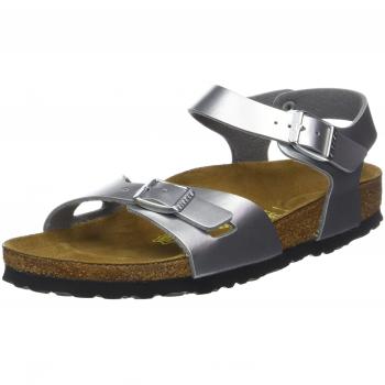 Birkenstock Rio, Sandalias con Correa de Tobillo para Niñas, Plateado Soft Metallic Silver, 26 EU