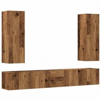 Conjunto de mueble para TV de 5 piezas, montado en la pared, madera envejecida y madera compuesta