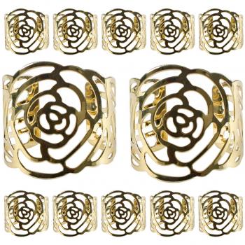 aro de servilleta de 12 servilleteros KAKOO para servilletas de tela y papel y los anillos metálicos de diseÑor hueco del dibujo roso para fiesta de navidad y decoración de mesa