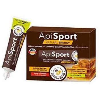 Apiterapia - Gel Energético Apisport - Miel de Azahar, Ginseng rojo, Guaraná y Jalea Real - Sabor lima - 100% Natural - Miel Origen España
