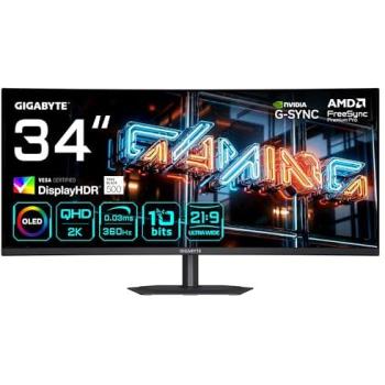 Monitor Gaming Curvo Gigabyte MO34WQC36 34 QD-OLED UWQHD 3440x1440 360Hz 0.03ms FreeSync Premium Pro HDMI/DisplayPort/USB-C