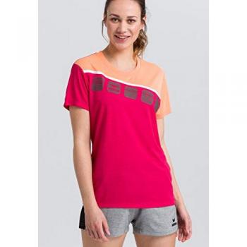 Erima Women's 5-C Short Sleeve T-shirt - Love Rose / Peach / White, Size 38
