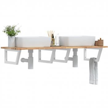 Estante de lavabo de pared acero y madera maciza de acacia Marrón
