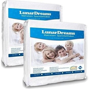2 x Luna rdreams sábana bajera, edredón de color blanco para alérgicos, para colchones, cama con somier y Camas de Agua, 100% algodón, blanco, 180 x 200 cm