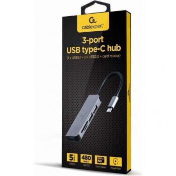 Gembird UHB-CM-CRU3P1U2P2-01 Hub USB Tipo C con 3 Puertos (USB 3.1 + USB 2.0) y Lector de Tarjetas
