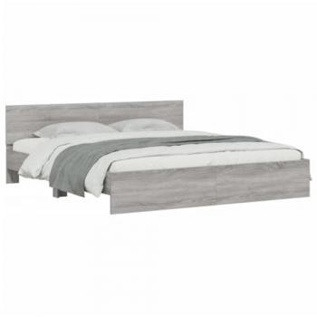 Estructura de cama con cabecero y luces LED gris Sonoma 200x200 cm