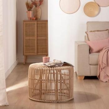 Mesa de Centro Fija Ø60 cm en Ratán Natural