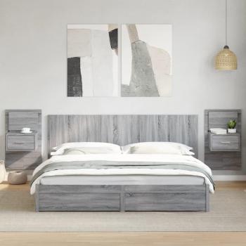 Cabecero cama con mesitas de madera de ingeniería gris Sonoma 200 cm vidaXL