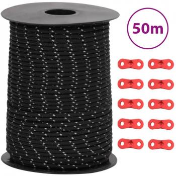 Cuerda de vientos con tiras reflectantes y tensores 50 m 3 mm Color Amarillo, Negro, Rojo y más