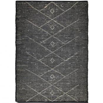 Alfombra de junco marino con estampado tribal negro 160 x 230 cm