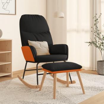 vidaXL Silla mecedora con reposapiés de tela en color negro