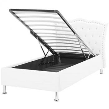 Cama Individual de Piel Sintética Blanca 90 x 200 cm con Almacenaje y Botones Cristal Metz