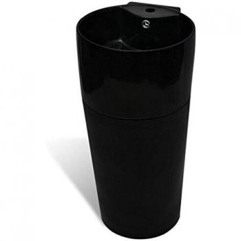 vidaXL Lavabo de Pie Redondo Agujero Grifo Desagüe Cerámica Negro Lavamanos